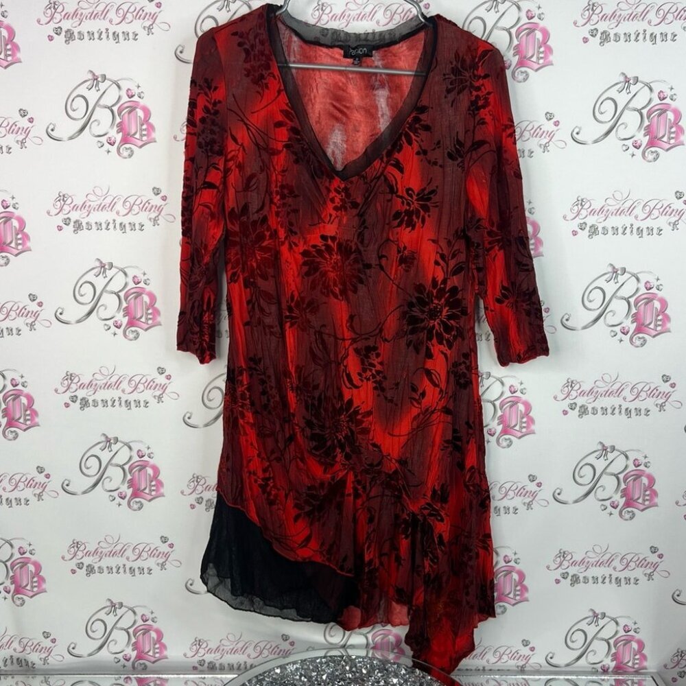 Papillon Blanc mini dress or long shirt mesh ruffle fairy hem red Black Tunic